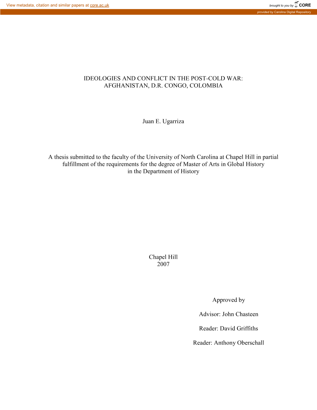 Ideologies and Conflict in the Post-Cold War: Afghanistan, D.R