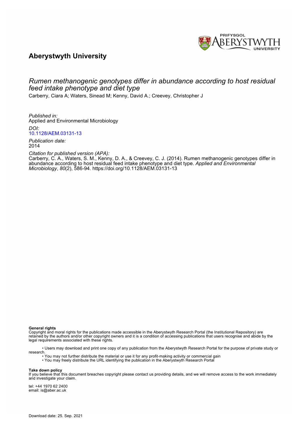 Aberystwyth University Rumen Methanogenic Genotypes