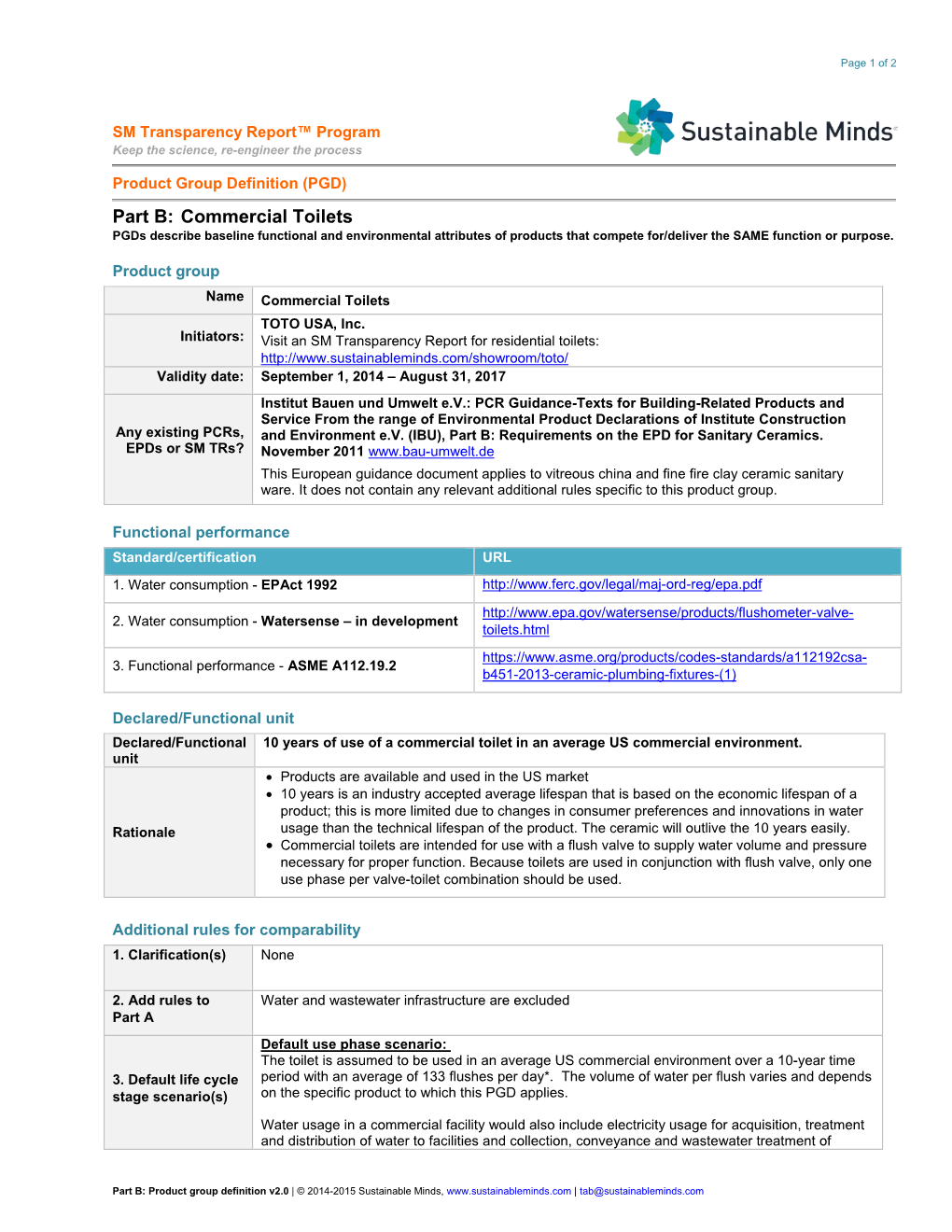 Part B: Commercial Toilets Pgds Describe Baseline Functional and Environmental Attributes of Products That Compete For/Deliver the SAME Function Or Purpose