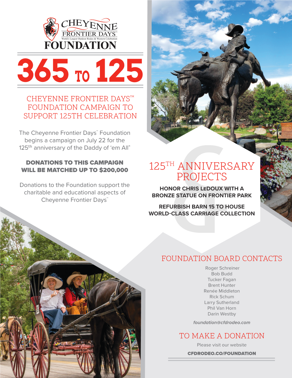 365 to 125 CHEYENNE FRONTIER DAYS™ FOUNDATION CAMPAIGN to SUPPORT 125TH CELEBRATION