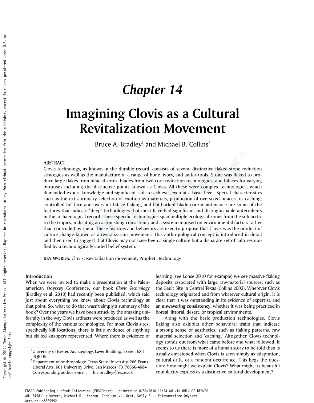 Chapter 14 Imagining Clovis As a Cultural Revitalization Movement Bruce A