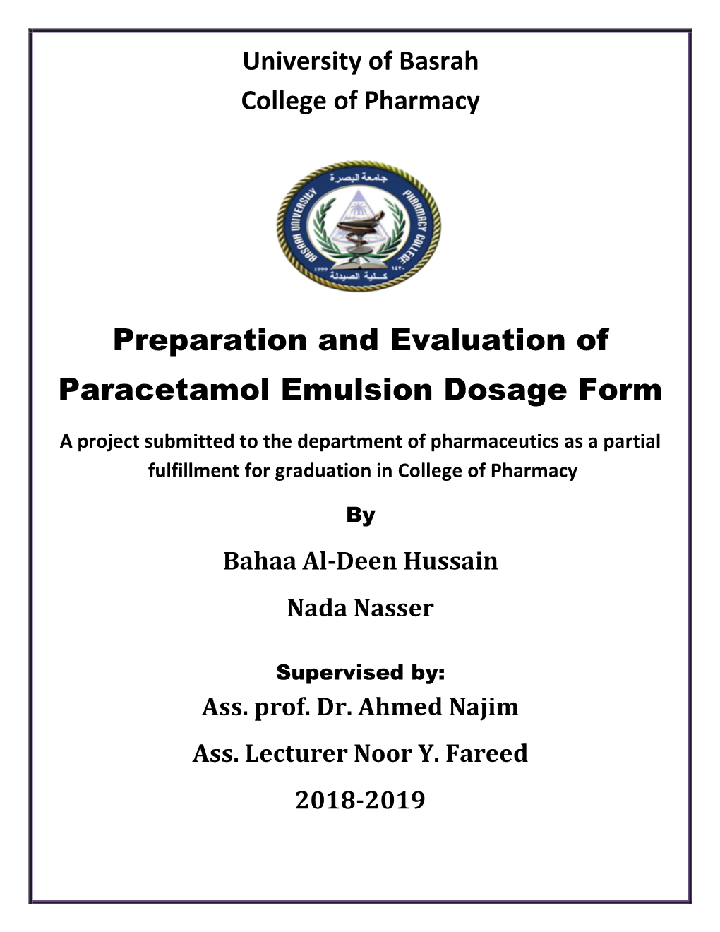 Preparation and Evaluation of Paracetamol Emulsion Dosage Form