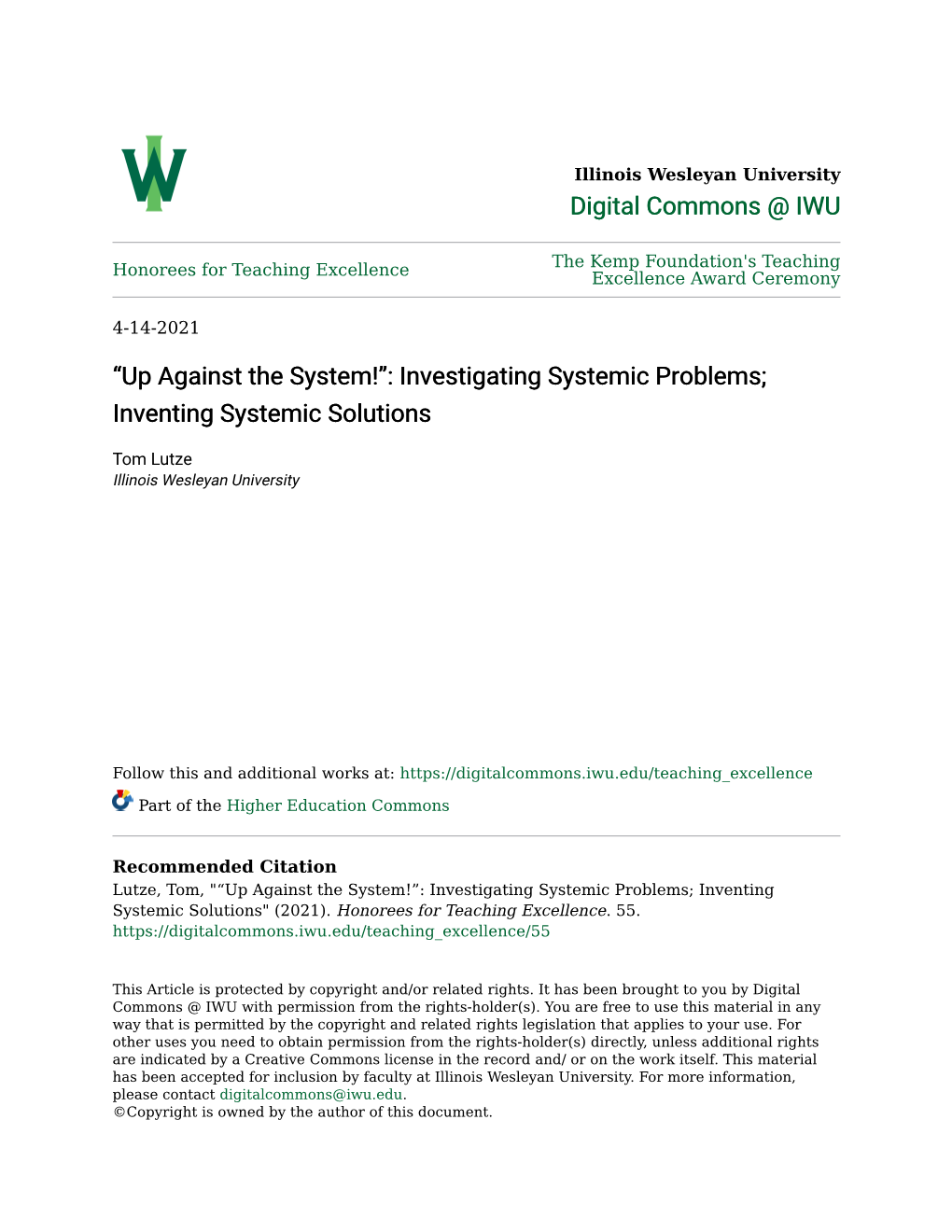 Â•Š: Investigating Systemic Problems; Inventing Systemic Solutions