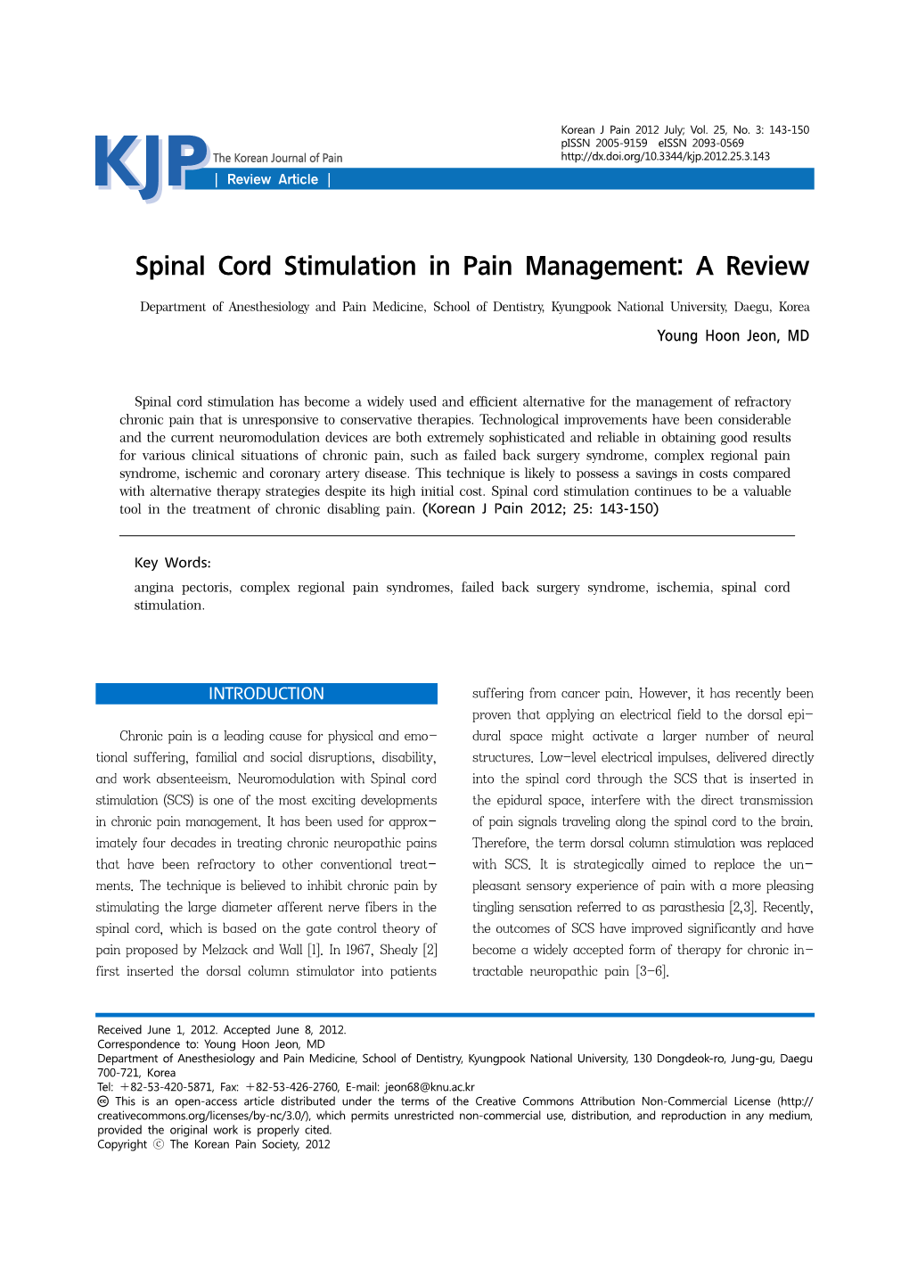 Spinal Cord Stimulation in Pain Management: a Review