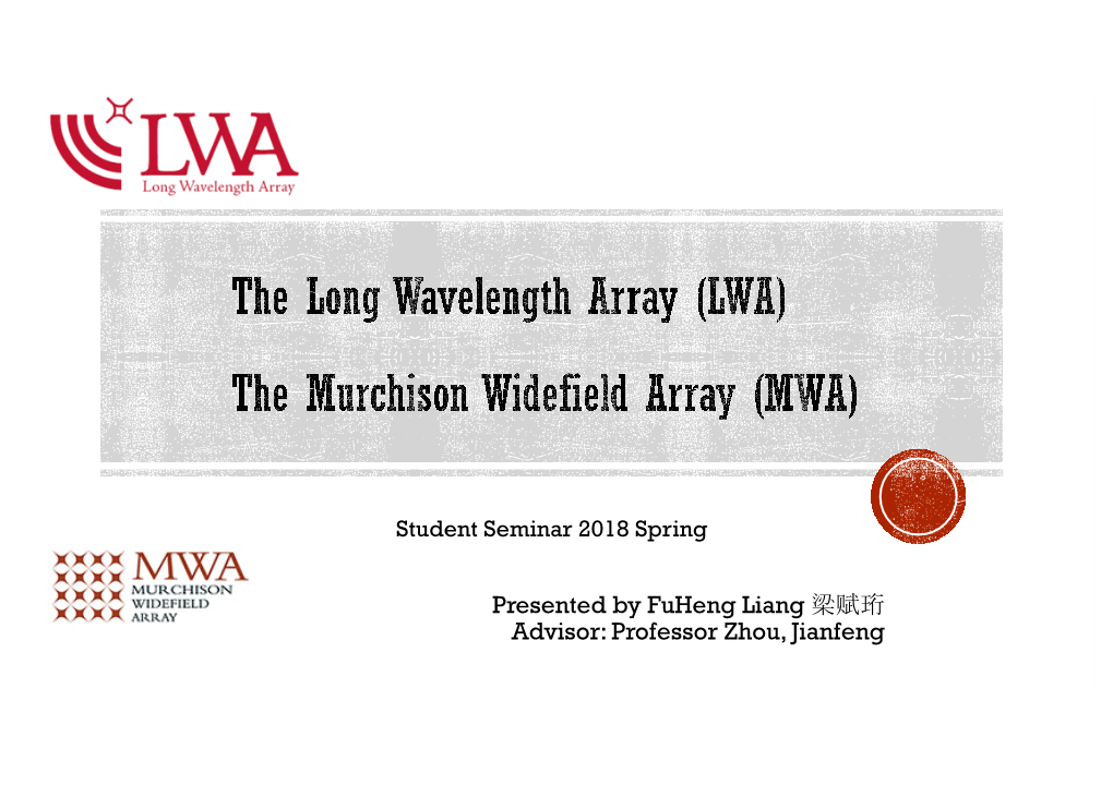Presented by Fuheng Liang 梁赋珩 Advisor: Professor Zhou, Jianfeng §Low-Frequency Radio Astronomy §Similarities in LWA & MWA §LWA Science §MWA Science §Future