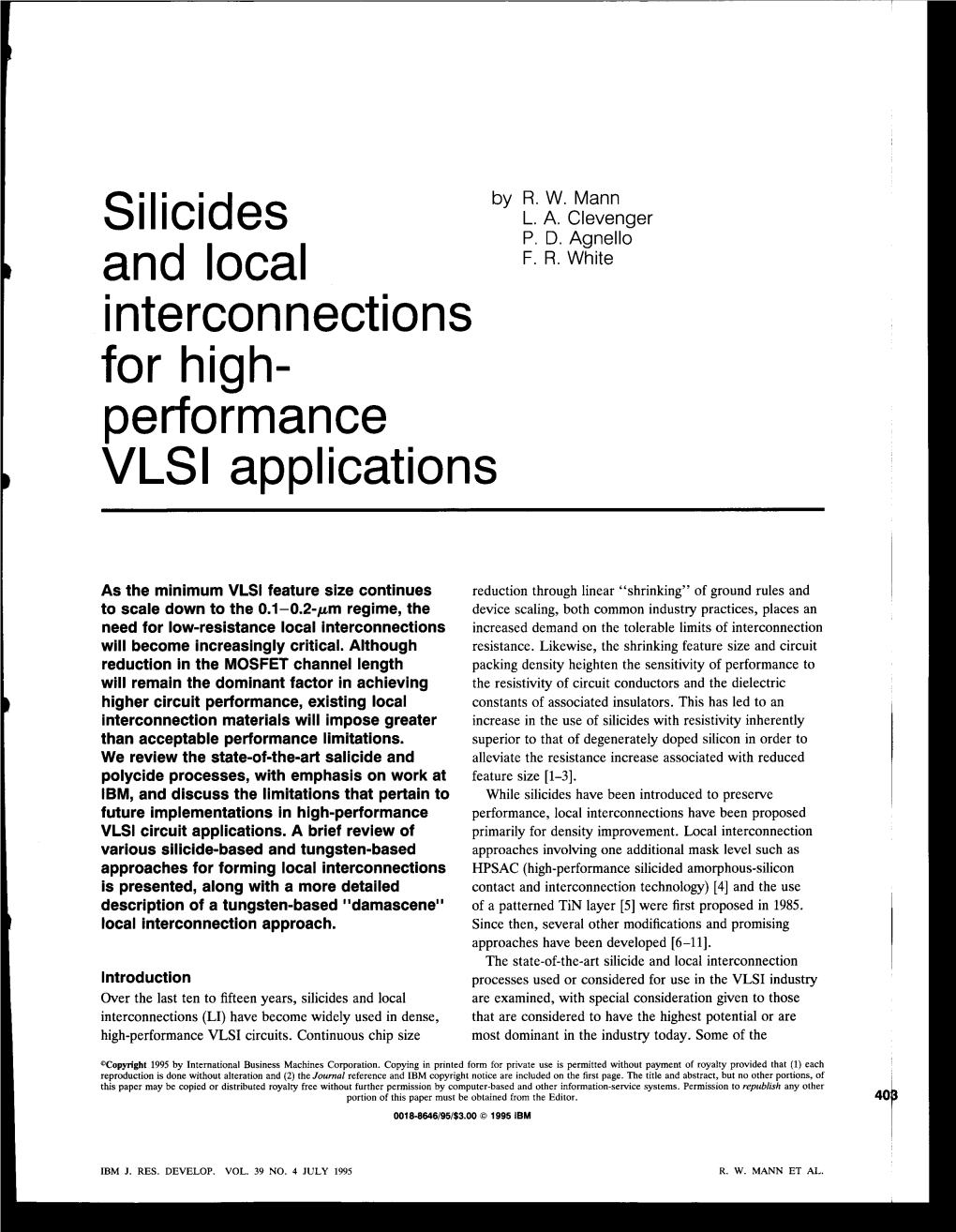 Silicides and Local Interconnections for High- Performance Vlsl Applications