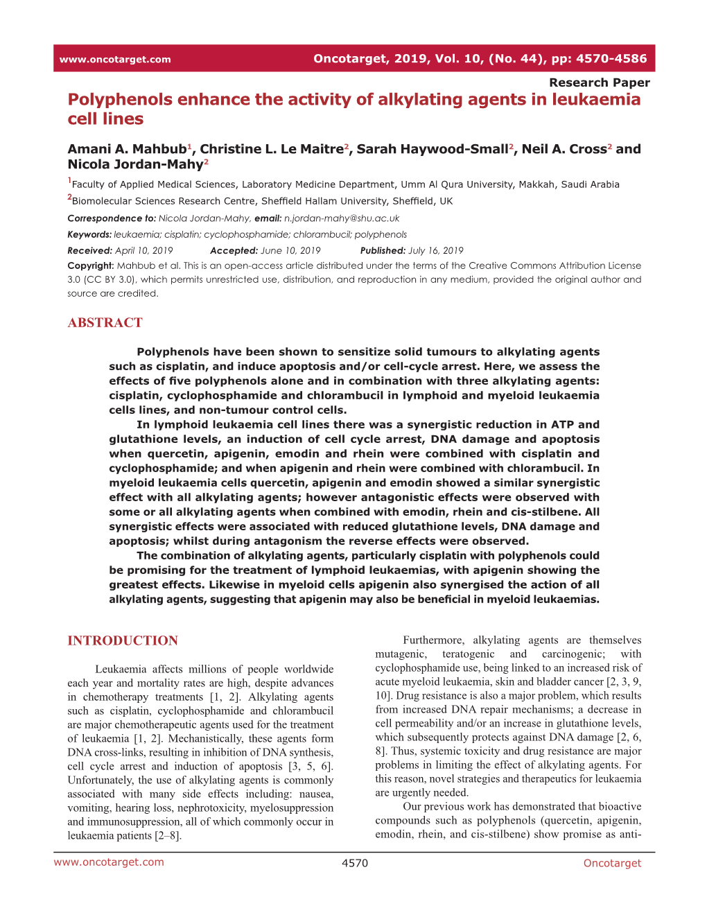 Polyphenols Enhance the Activity of Alkylating Agents in Leukaemia Cell Lines