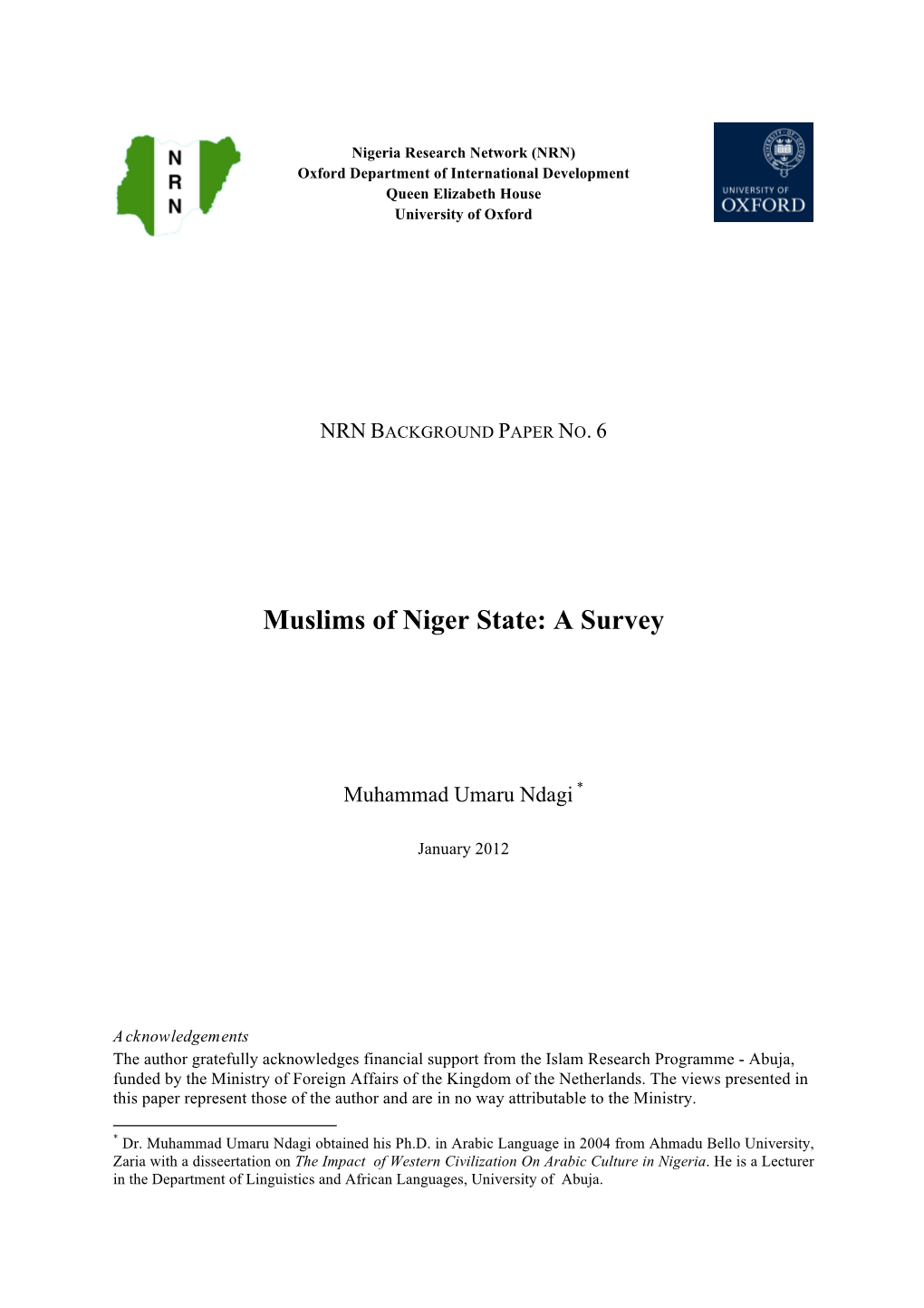 Muslims of Niger State: a Survey
