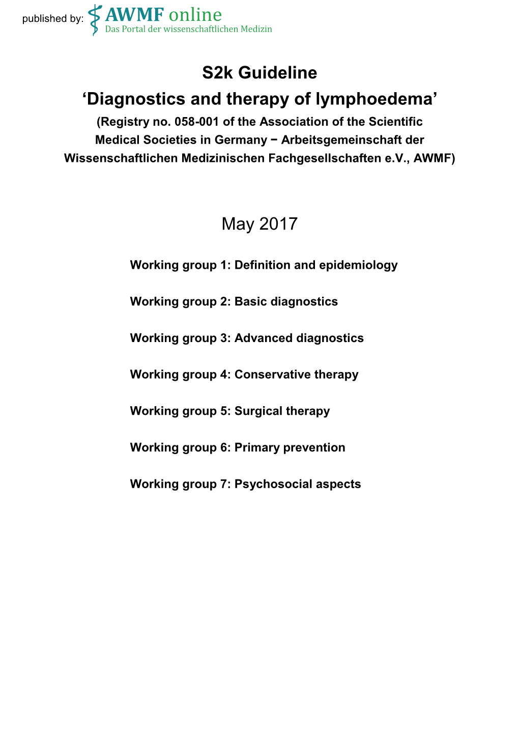 Diagnostics and Therapy of Lymphoedema’ (Registry No