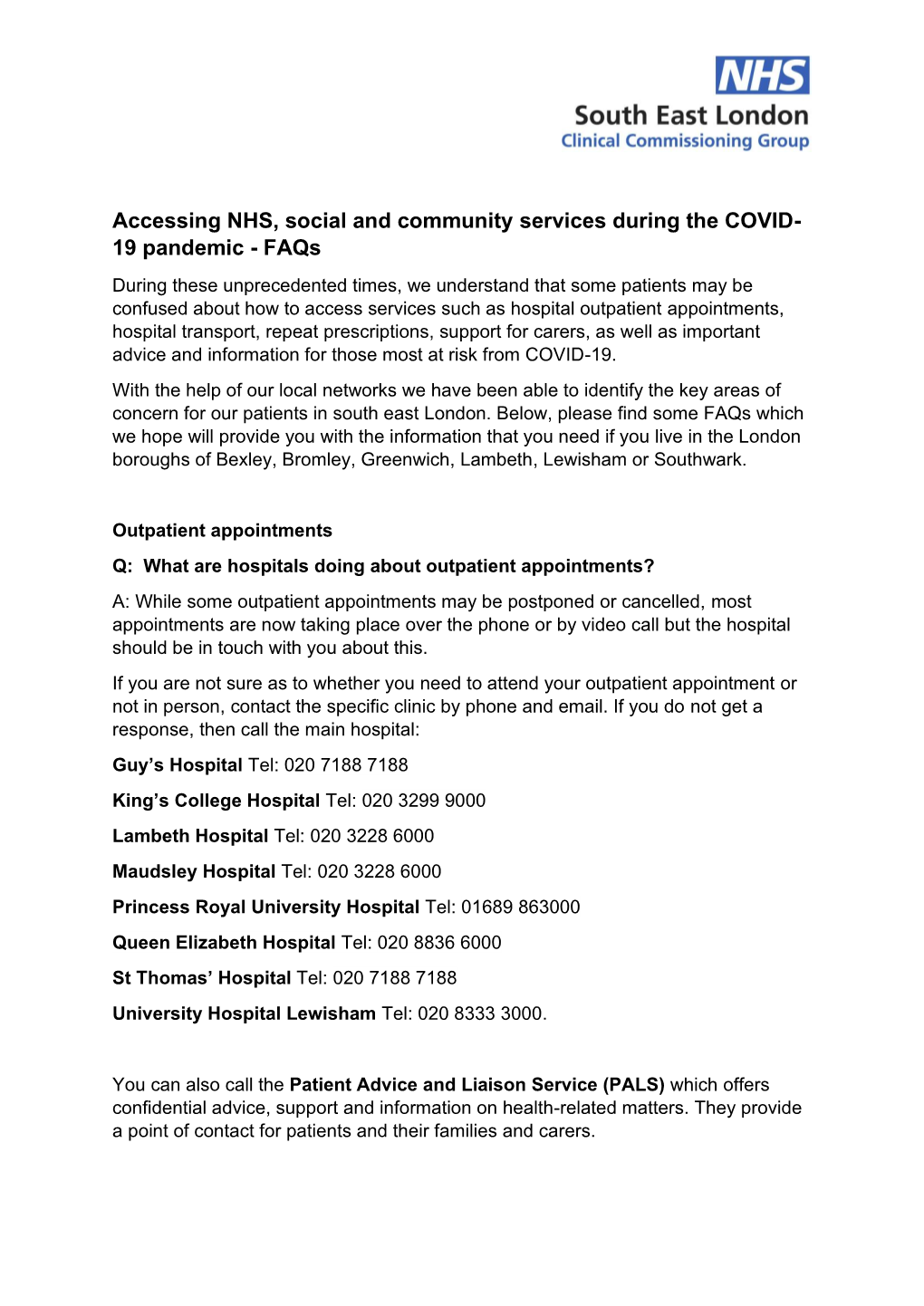 Accessing NHS, Social and Community Services During the COVID