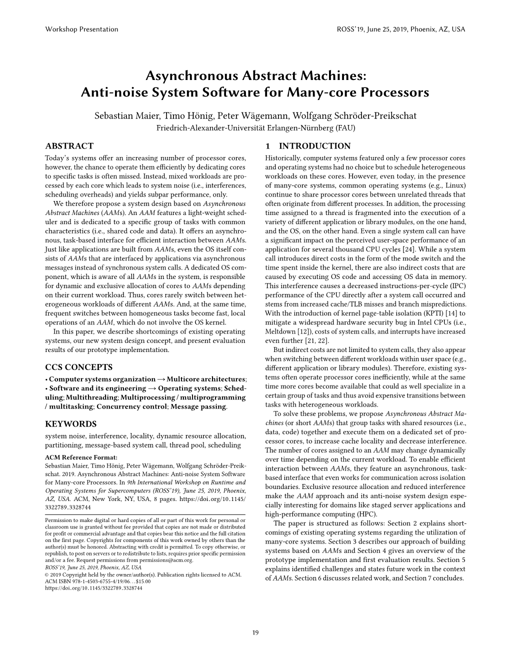 Asynchronous Abstract Machines: Anti-Noise System Software for Many-Core Processors