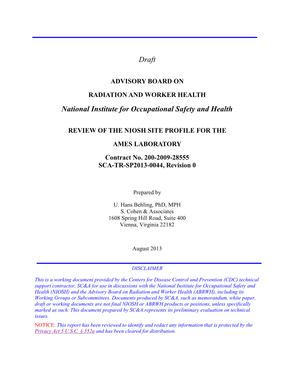 Review of the NIOSH Site Profile for the Ames Laboratory