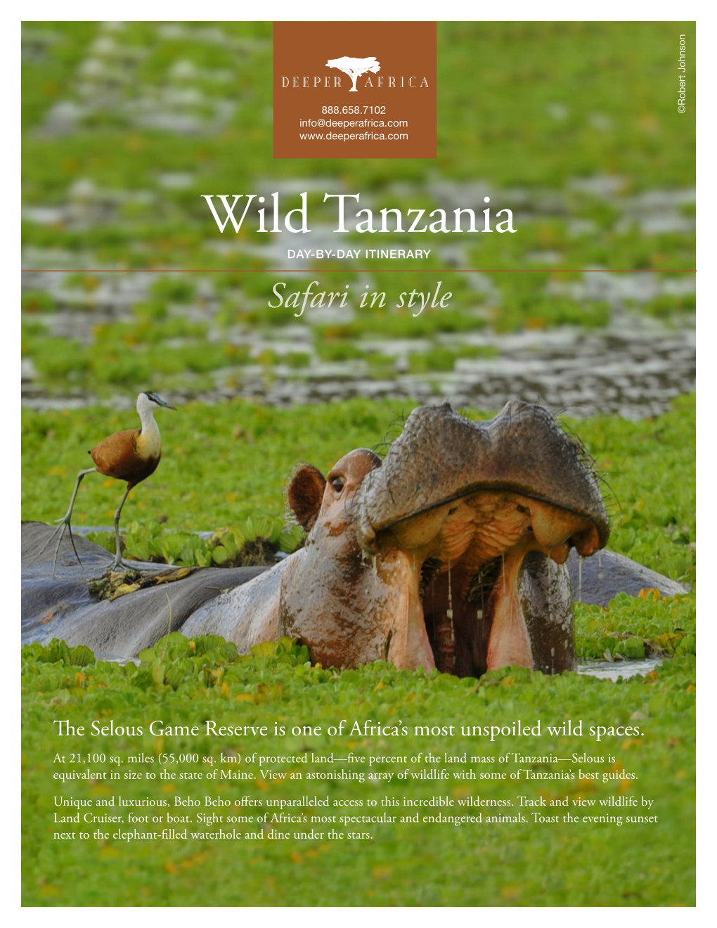 Wild Tanzania DAY-BY-DAY ITINERARY Safari in Style