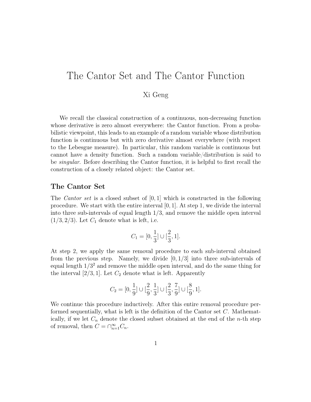 The Cantor Function and the Cantor