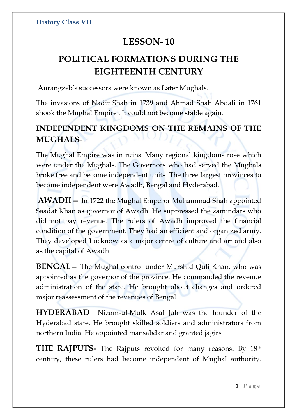 10 Political Formations During the Eighteenth Century