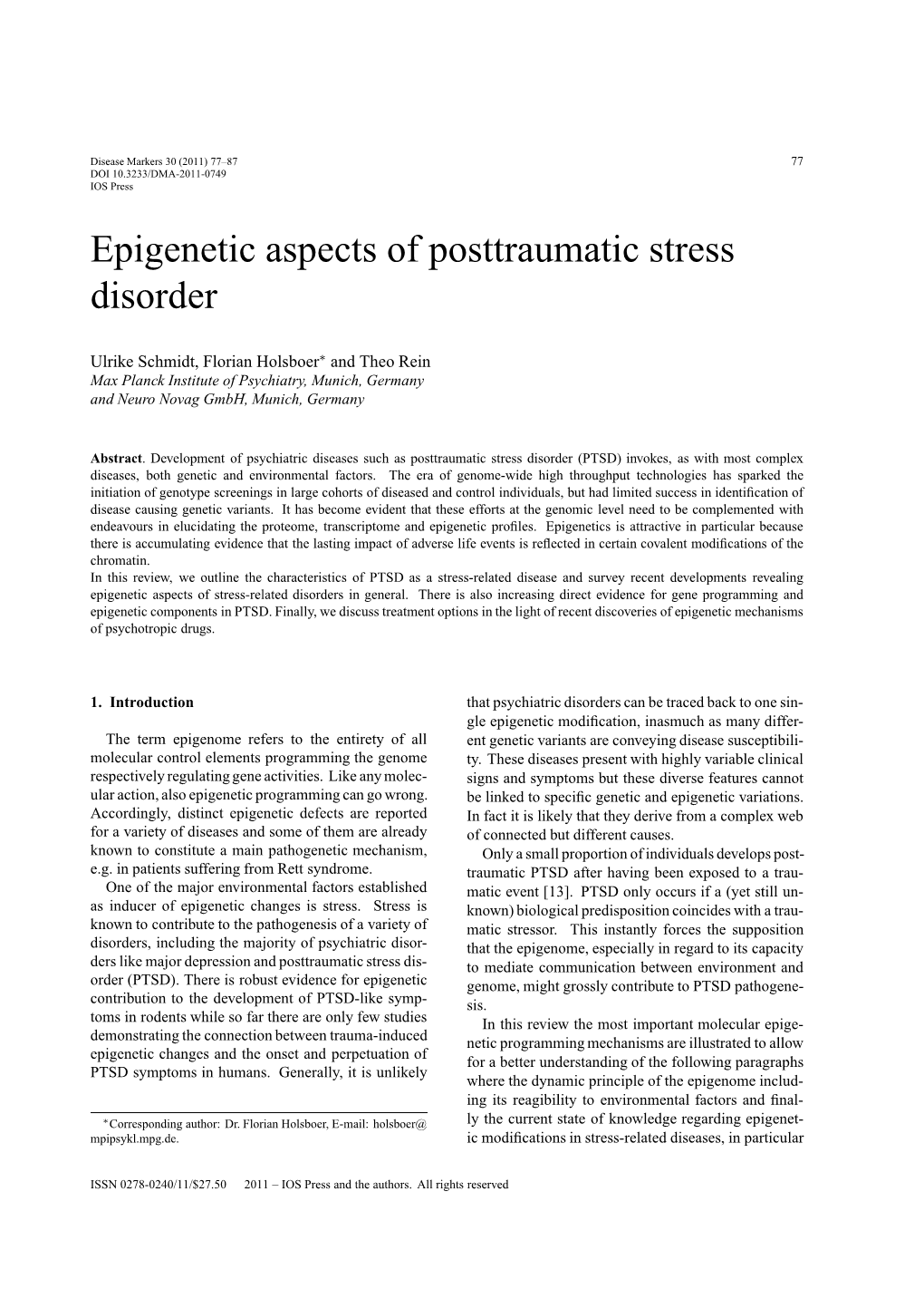 Epigenetic Aspects of Posttraumatic Stress Disorder