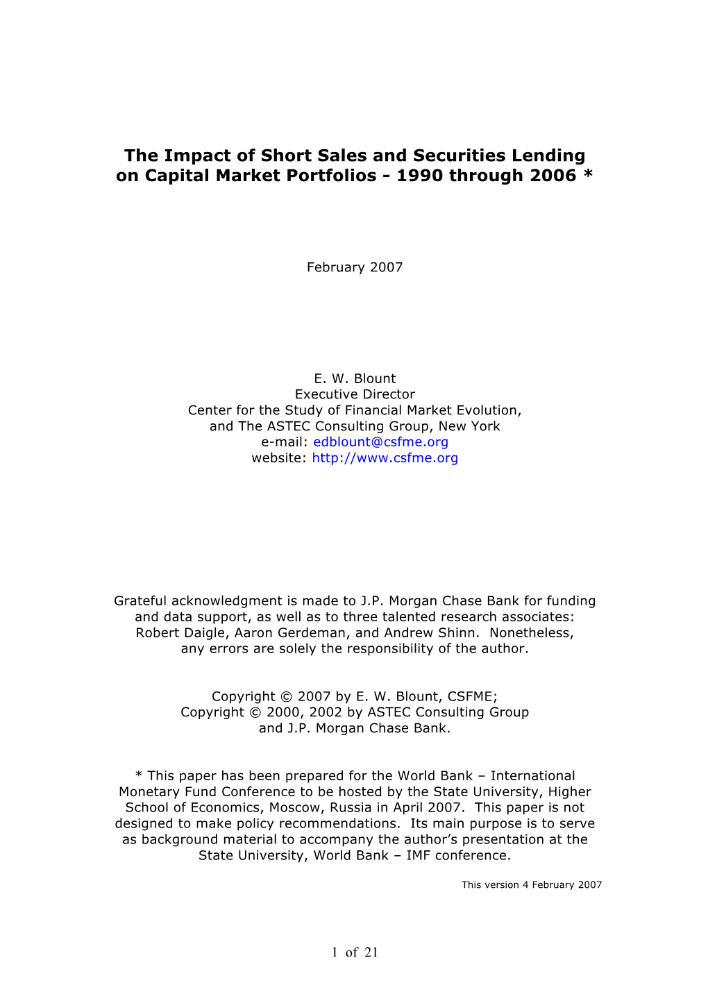 2007 CSFME Short Selling Report Feb 9