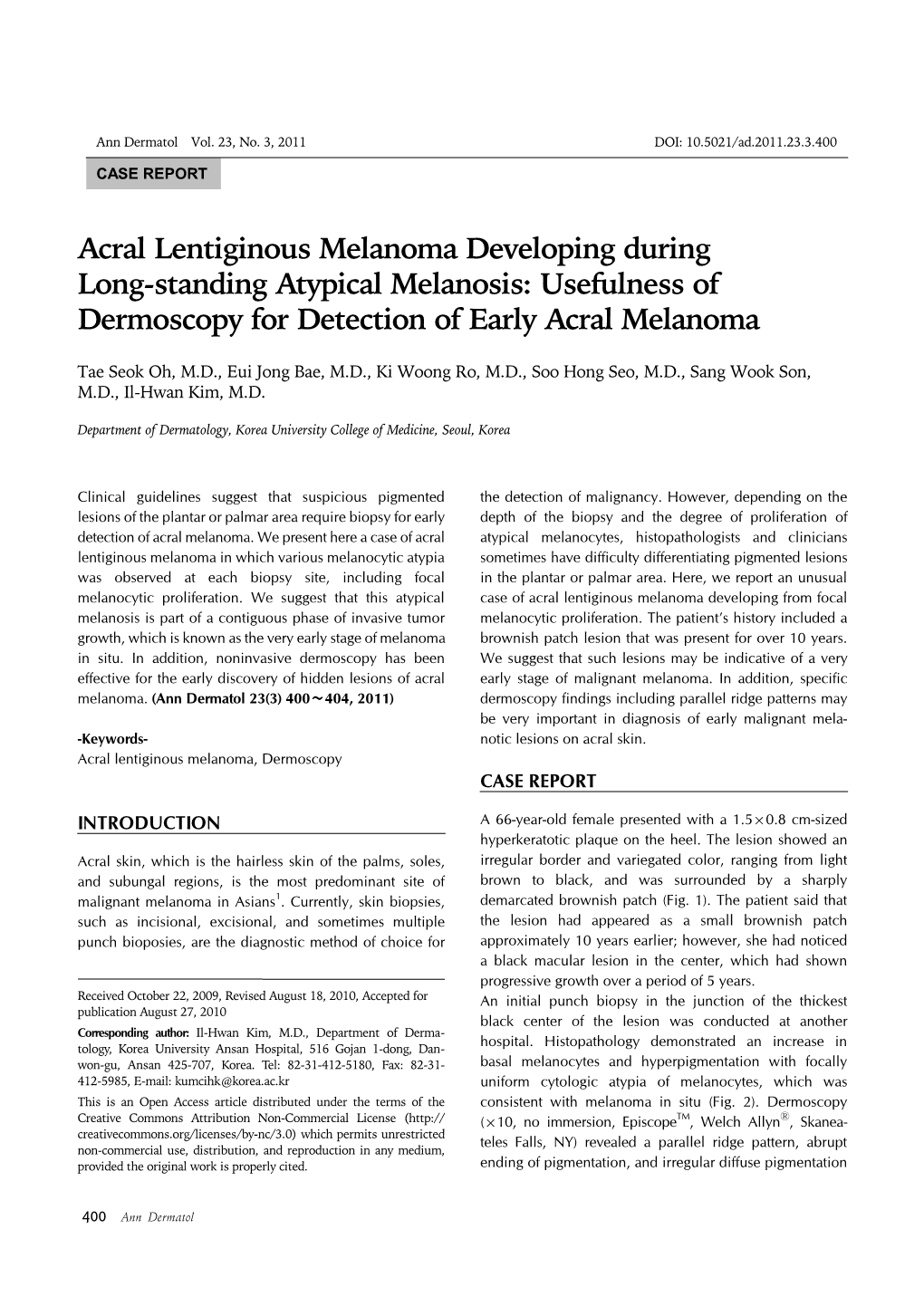 Acral Lentiginous Melanoma Developing During Long-Standing Atypical Melanosis: Usefulness of Dermoscopy for Detection of Early Acral Melanoma