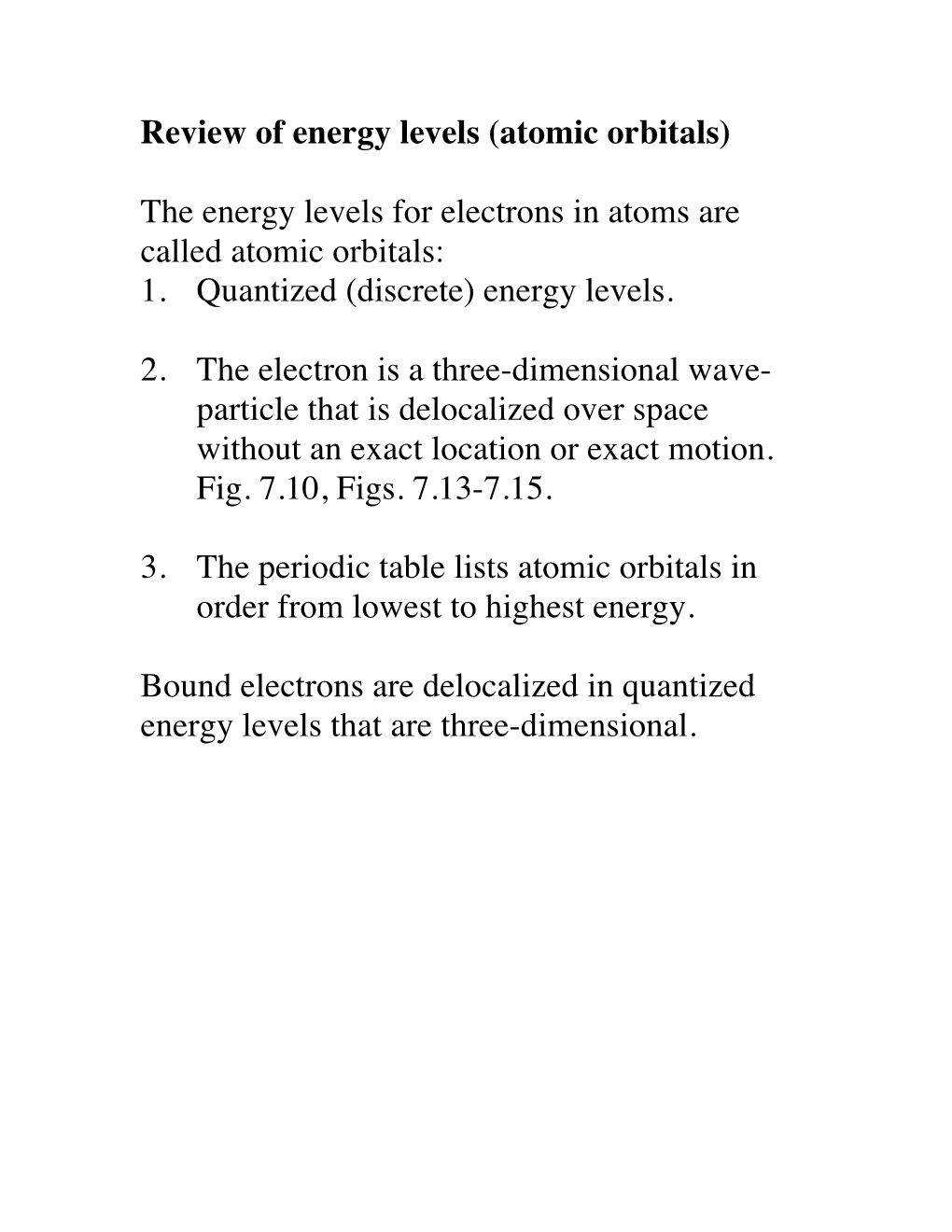 Review of Energy Levels (Atomic Orbitals)