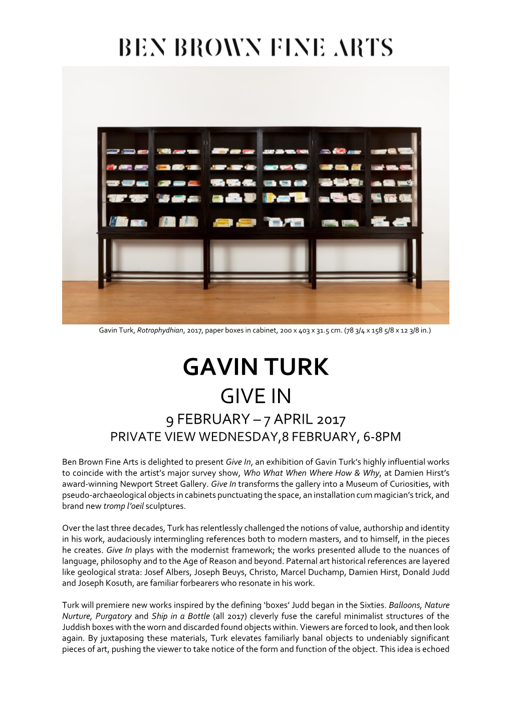 Gavin Turk, Rotrophydhian, 2017, Paper Boxes in Cabinet, 200 X 403 X 31.5 Cm