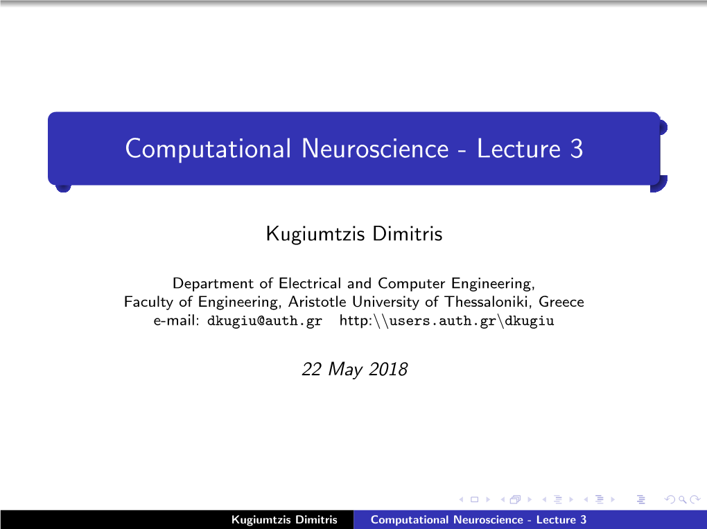 Computational Neuroscience - Lecture 3