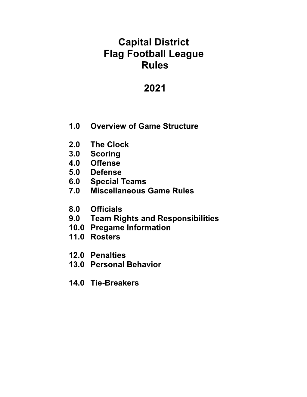 Capital District Flag Football League Rules 2021