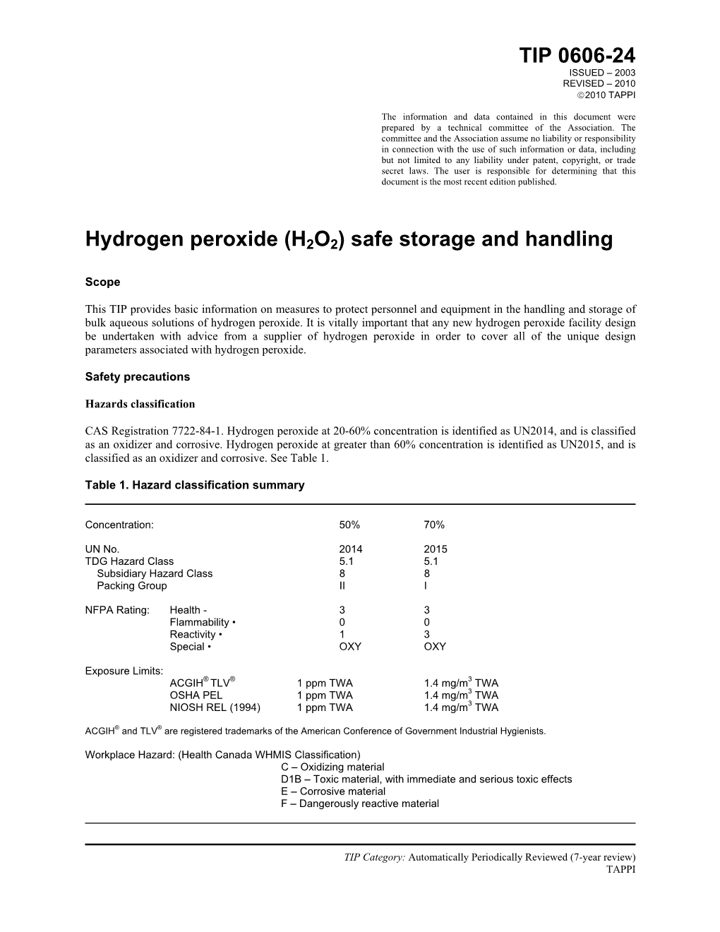 Hydrogen Peroxide (H2O2) Safe Storage and Handling