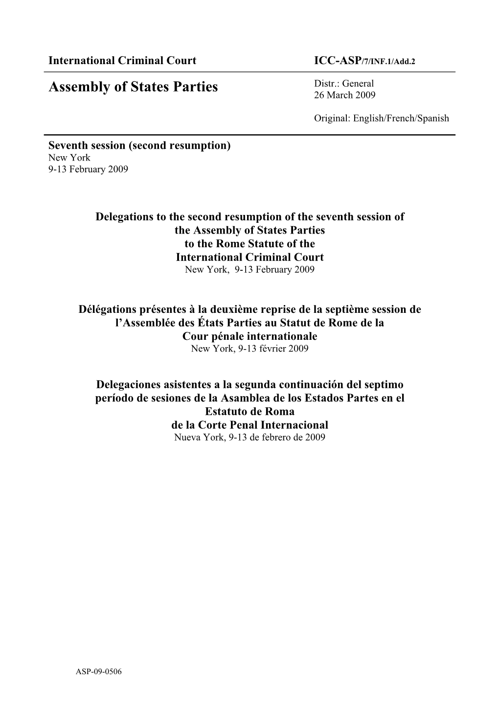 Assembly of States Parties Distr.: General 26 March 2009