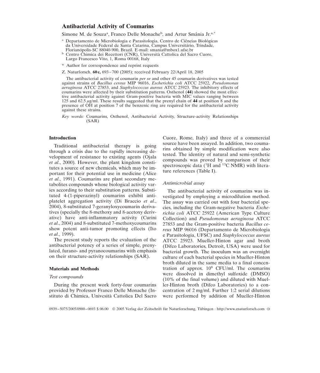 Antibacterial Activity of Coumarins Simone M