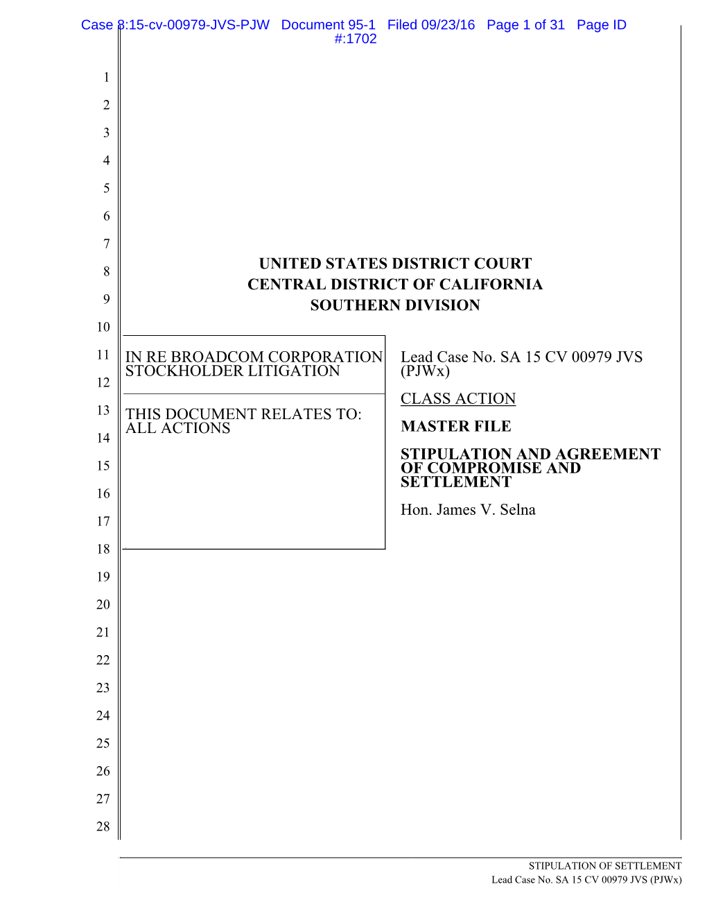 In Re Broadcom Corporation Stockholder Litigation 15-CV-00979