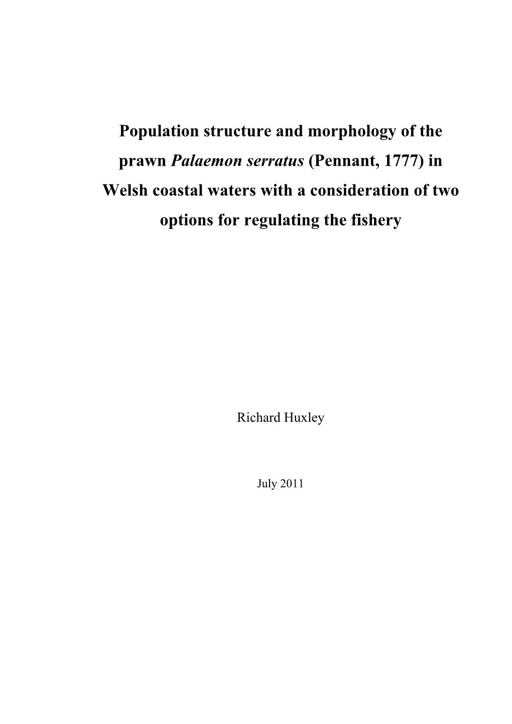 Population Structure and Morphology of the Prawn Palaemon Serratus