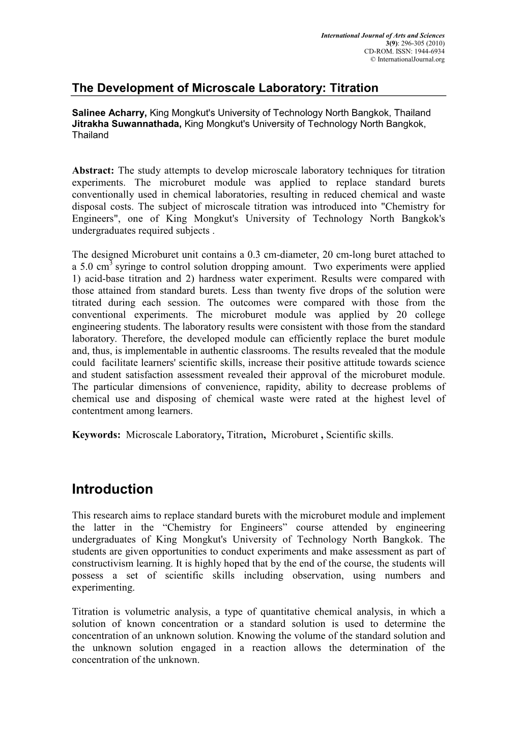 The Development of Microscale Laboratory: Titration