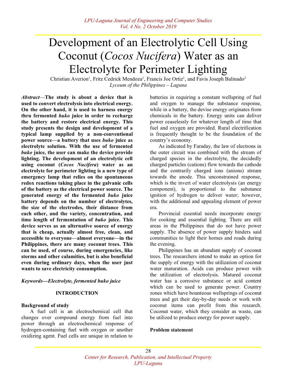 Development of an Electrolytic Cell Using Coconut (Cocos Nucifera)