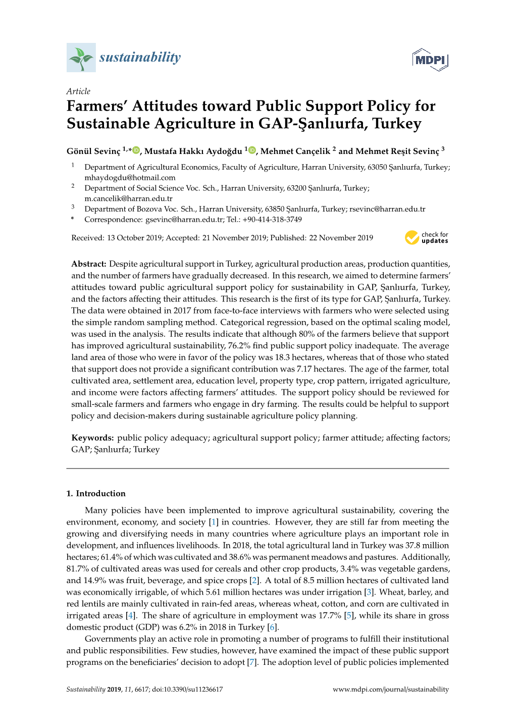 Farmers' Attitudes Toward Public Support Policy For