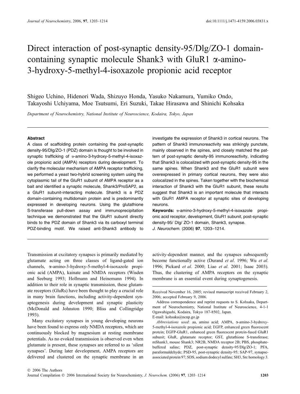 Containing Synaptic Molecule Shank3 with Glur1 O-Amino