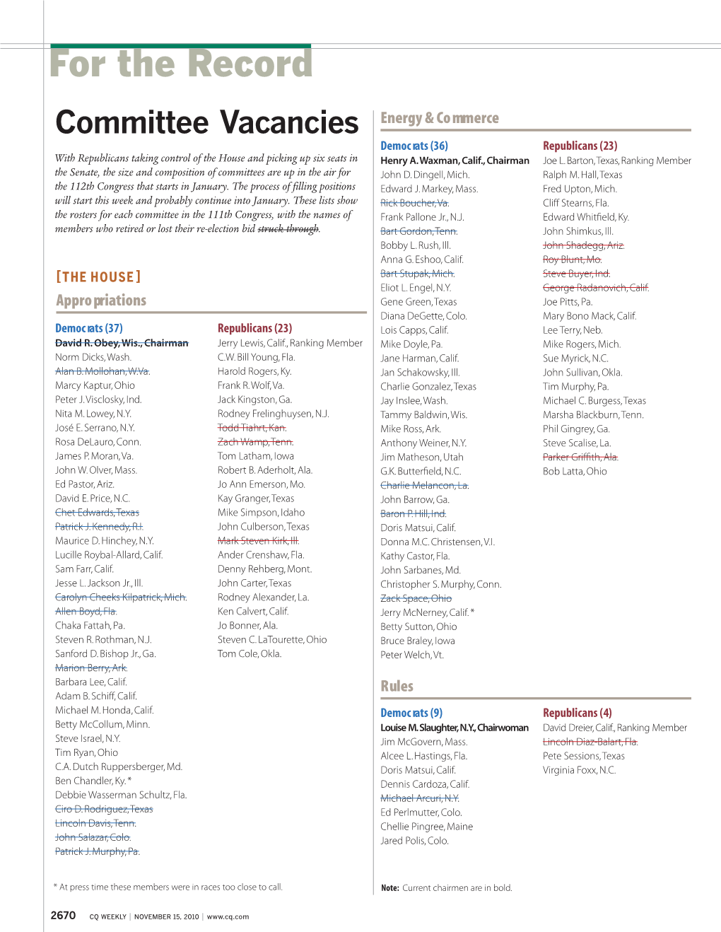 House Committee Vacancies