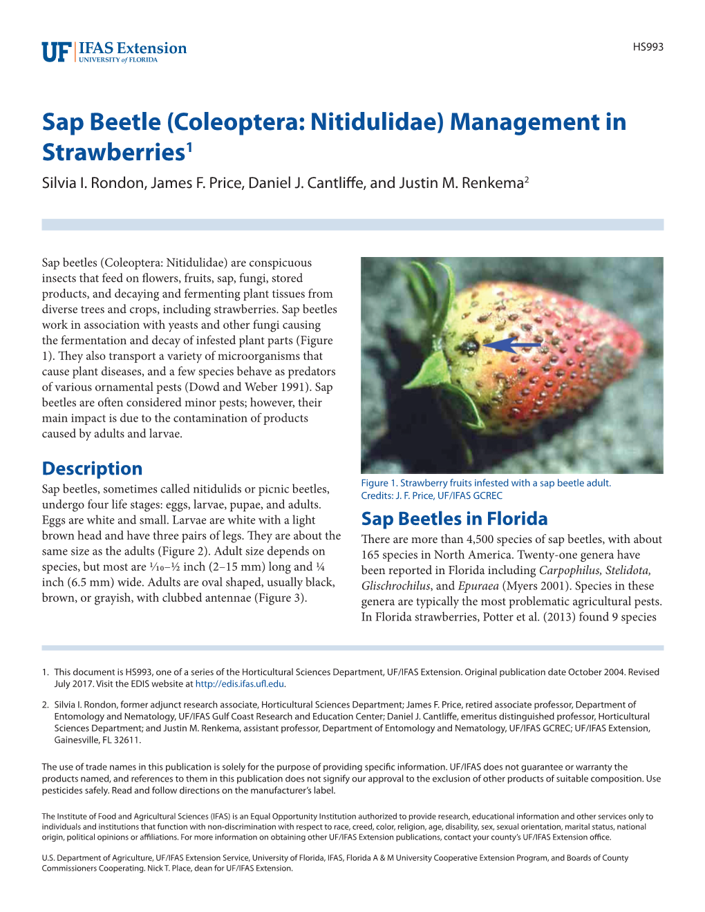 Sap Beetle (Coleoptera: Nitidulidae) Management in Strawberries1 Silvia I