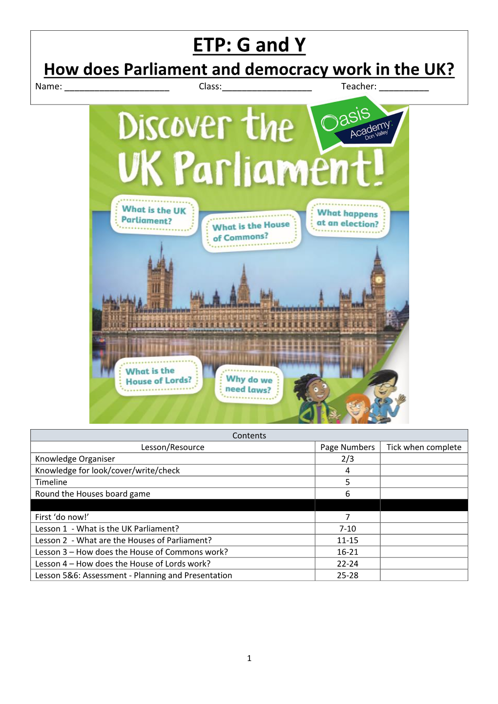 How Does Parliament and Democracy Work in the UK? Name: ______Class:______Teacher: ______