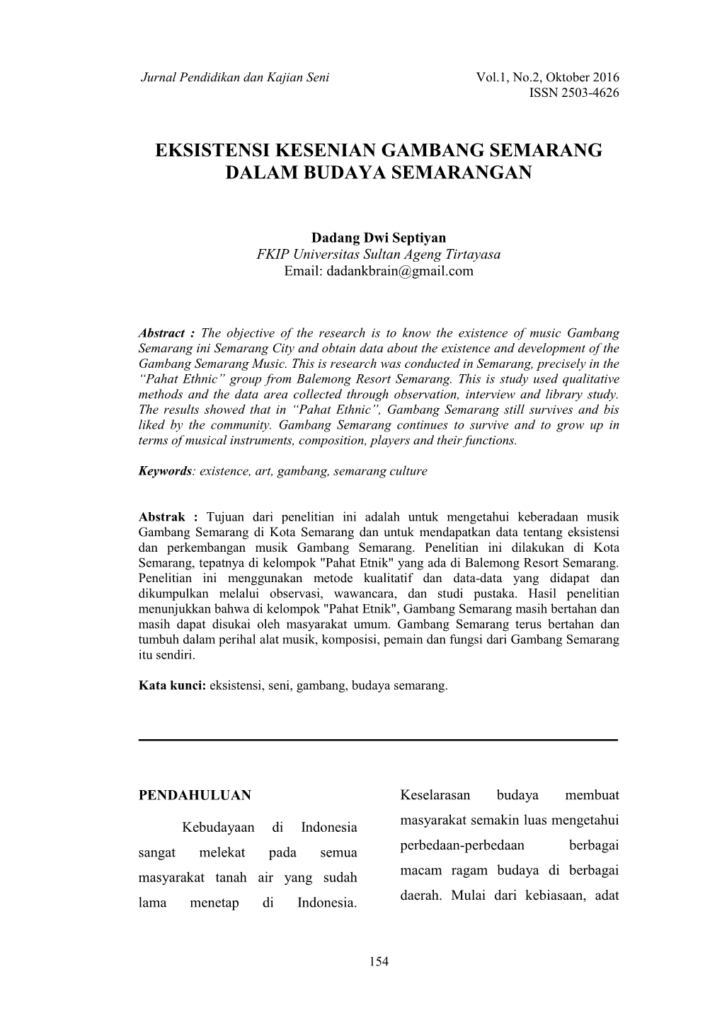 Eksistensi Kesenian Gambang Semarang Dalam Budaya Semarangan