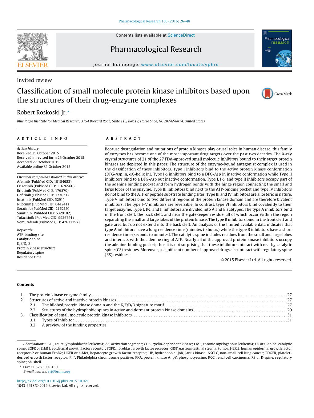 Classification of Small Molecule Protein Kinase Inhibitors Based