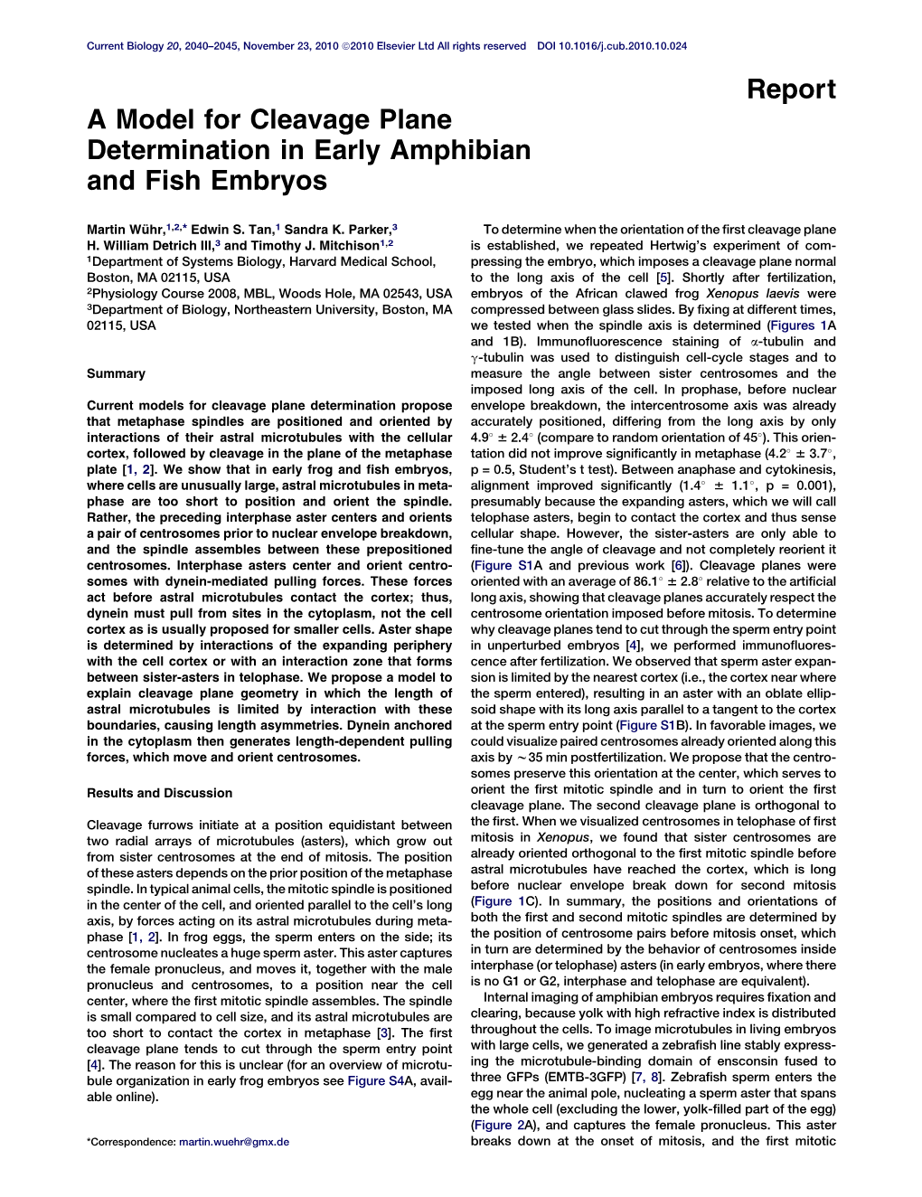 A Model for Cleavage Plane Determination in Early Amphibian and Fish Embryos