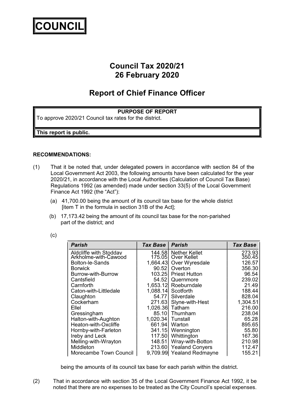 Council Tax 2020/21 PDF 517 KB