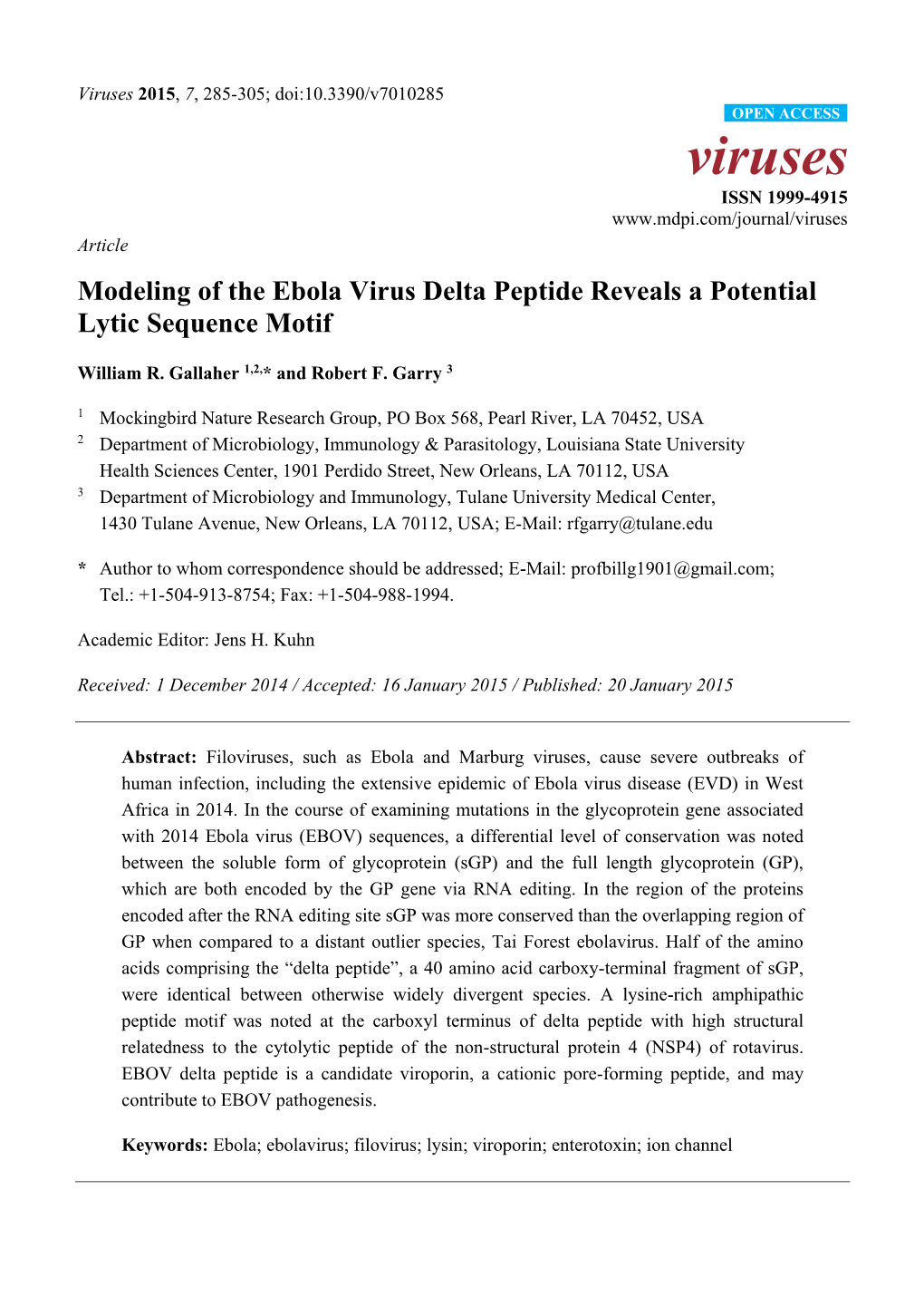 Modeling of the Ebola Virus Delta Peptide Reveals a Potential Lytic Sequence Motif