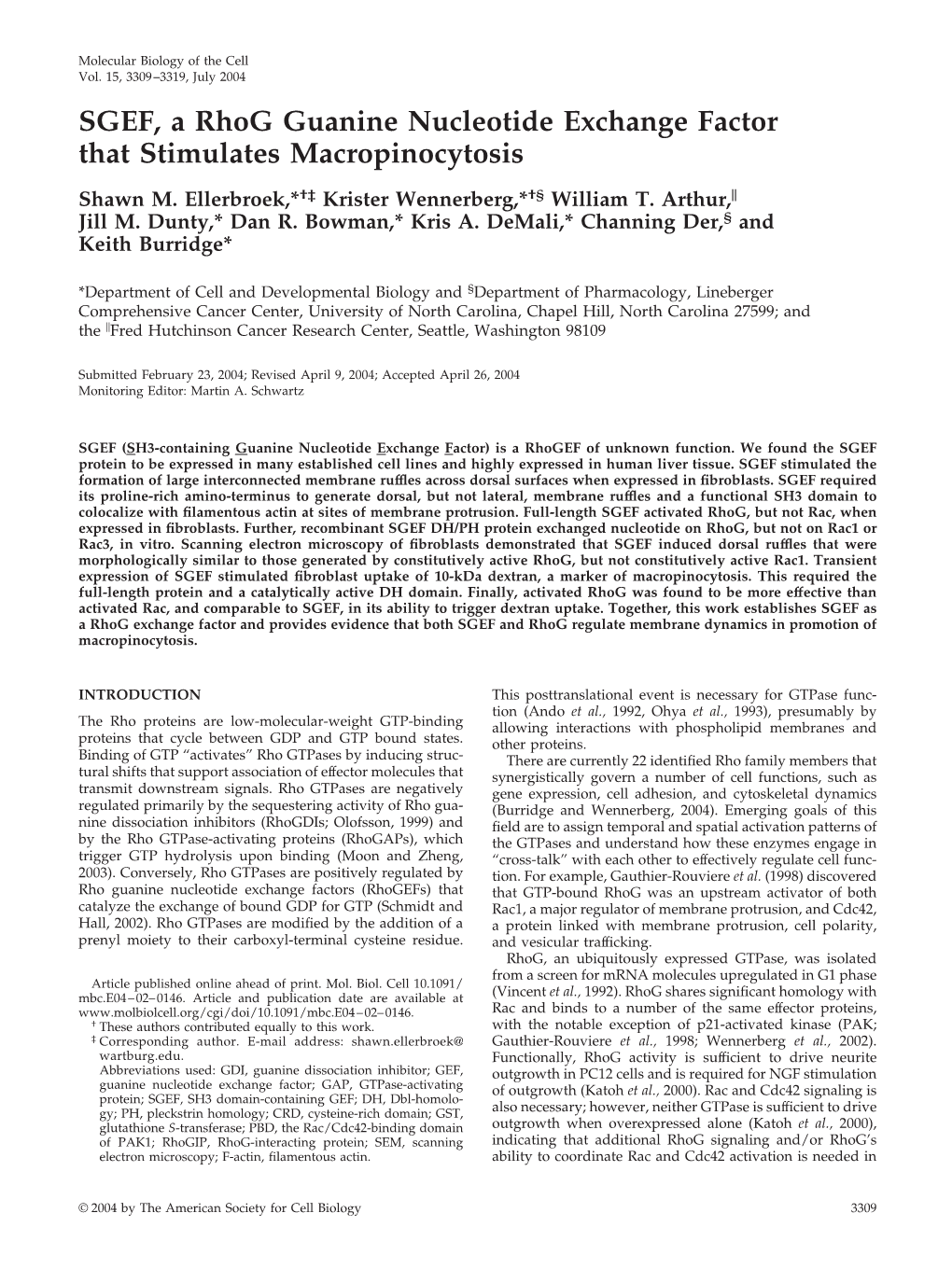 SGEF, a Rhog Guanine Nucleotide Exchange Factor That Stimulates Macropinocytosis Shawn M