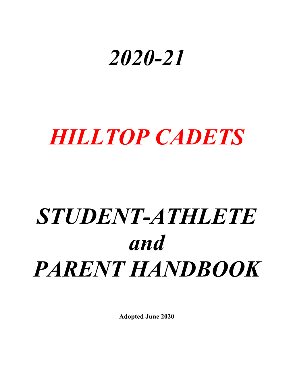 2020-21 HILLTOP CADETS STUDENT-ATHLETE and PARENT