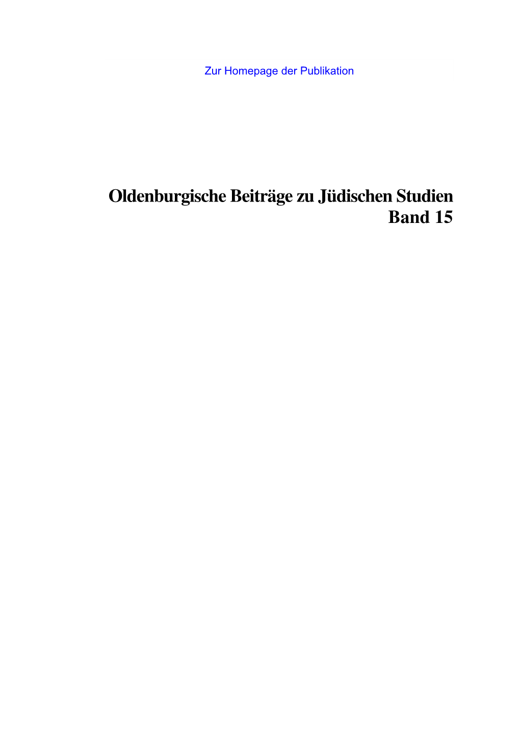Oldenburgische Beiträge Zu Jüdischen Studien Band 15