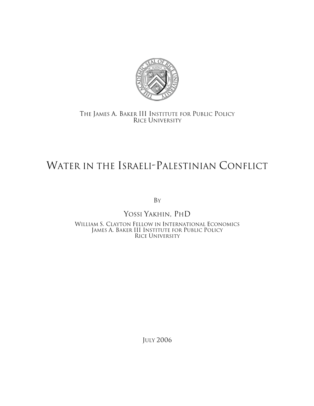 Water in the Israeli-Palestinian Conflict