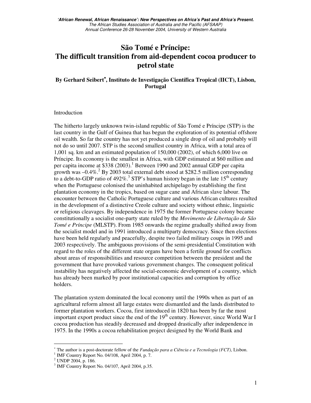 São Tomé E Príncipe: the Difficult Transition from Aid-Dependent Cocoa Producer to Petrol State