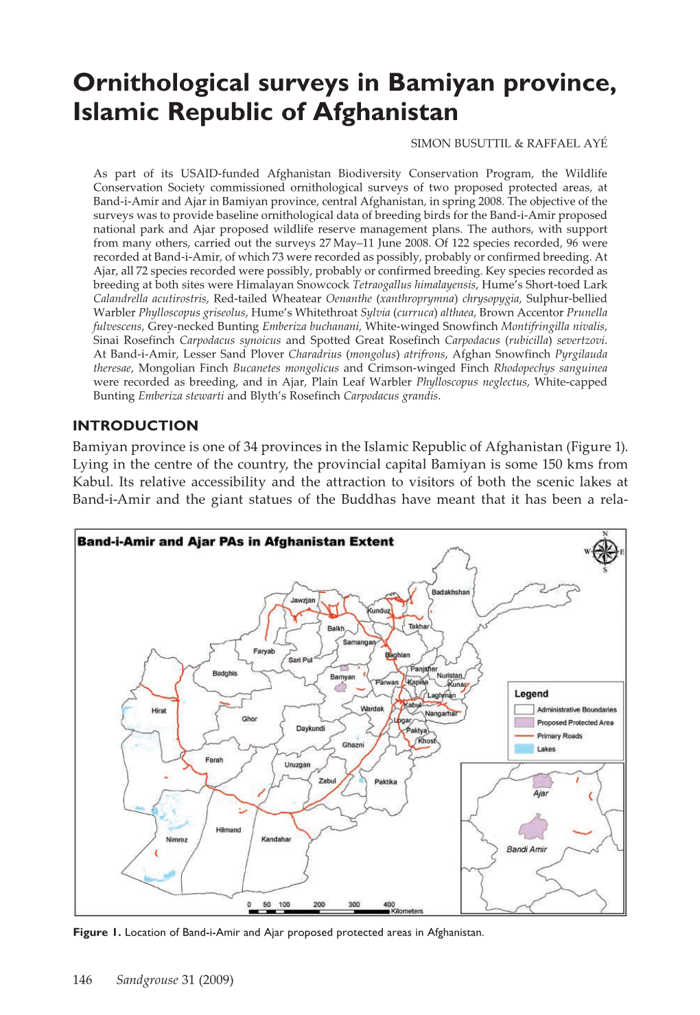 Ornithological Surveys in Bamiyan Province, Islamic Republic of Afghanistan Simon Busuttil & Raffael Ayé