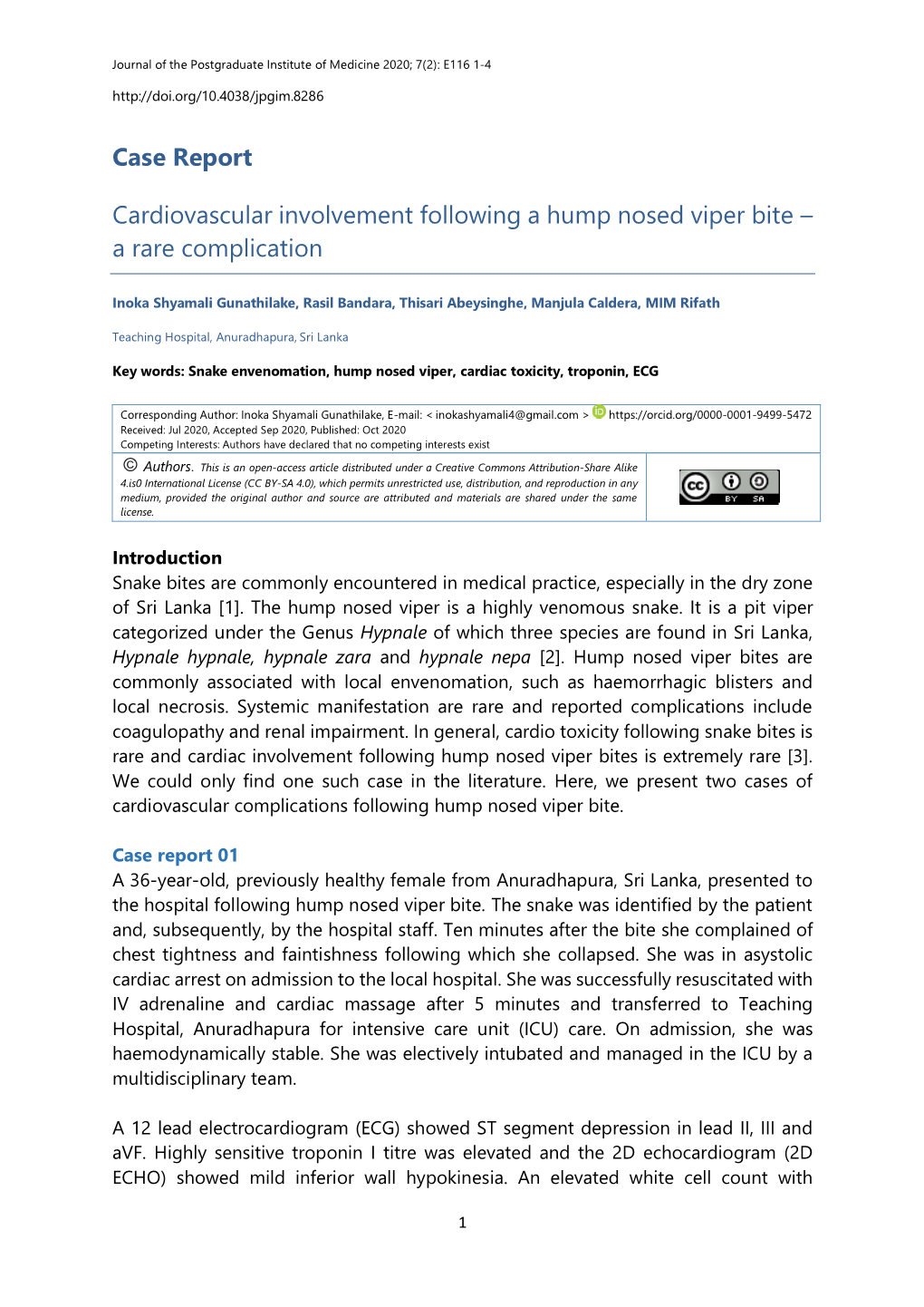 Case Report Cardiovascular Involvement Following a Hump